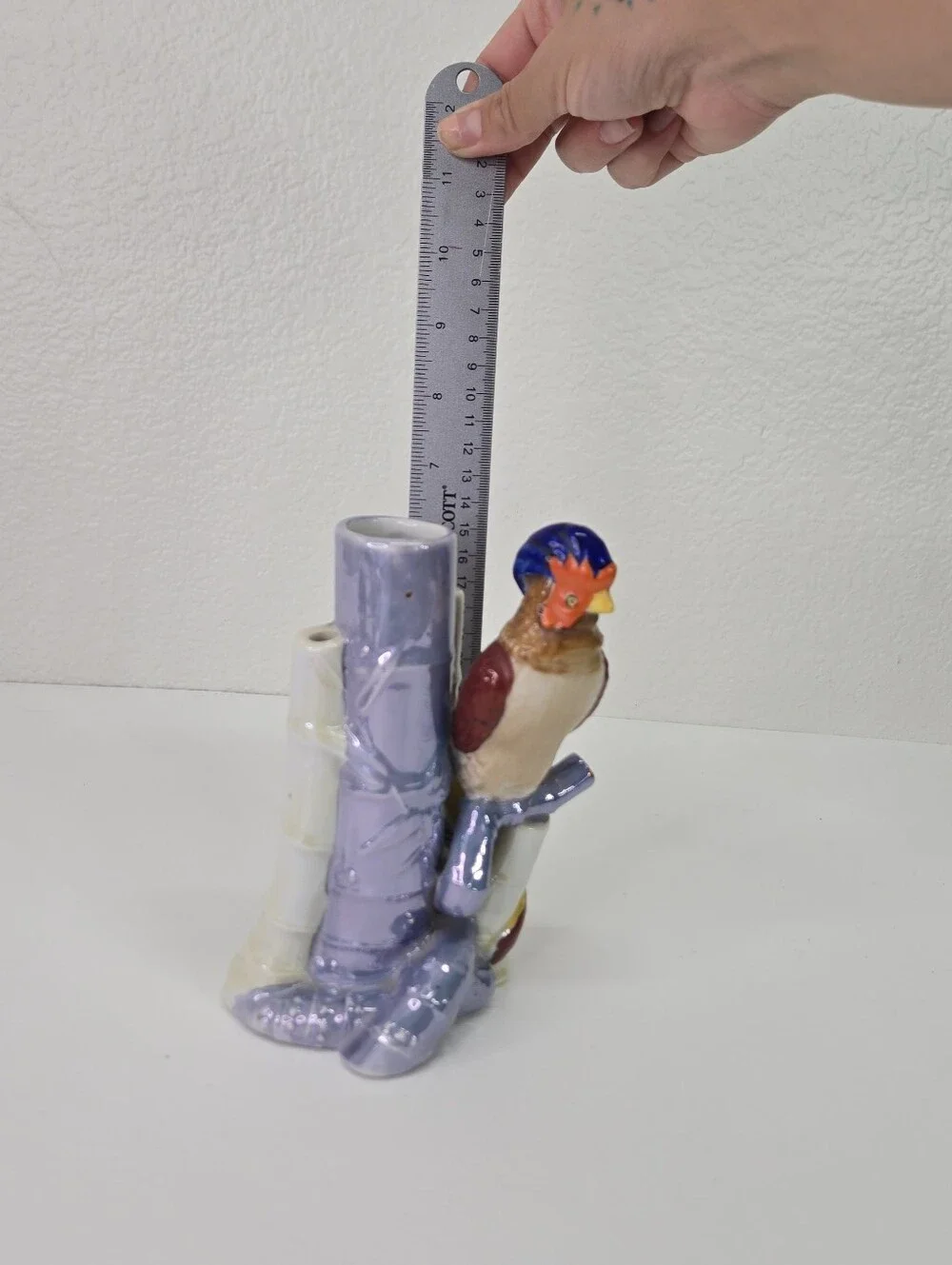 Vtg Japanese Lusterware Ceramic Parrot Bamboo Bud Vase Made in Japan Porcelain